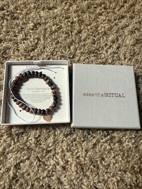 Multi-Gemstone Pink and Brown Beaded Bracelet with Heart Charm